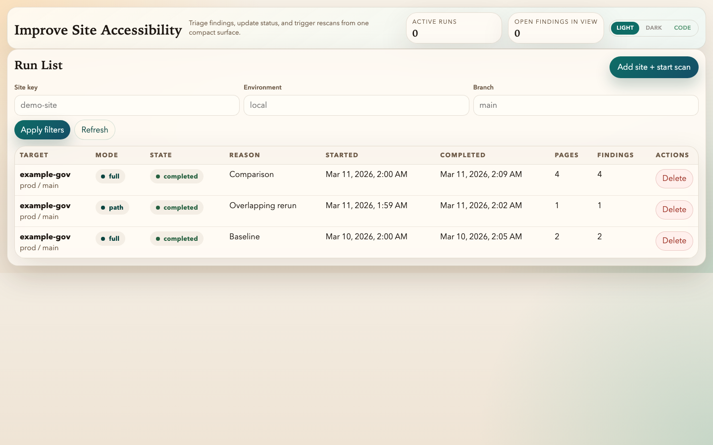 Run list view in light theme